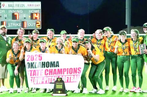 The Stuart Lady Hornets (29-11) completed 'the sweep' by winning the OSSAA Class B State Slowpitch Championship. They were also the State Champions for 2024 Fall Fastpitch. This is the first Slowpitch State Title for Stuart. Pictured are: Back Row (l to r