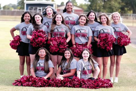 WETUMKA CHIEFTAIN CHEER IS OFF TO A GREAT START THIS SEASON! The squad pictured above are Row 1. Emmy Ber- ryhill, Maelee Clanton, Mattison Griffin. Row 2. Dahlia Caldwell, McKenzie Kyllonen, Emily Anderson, Raylen Blackshire.