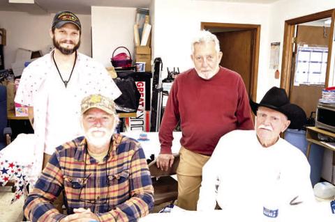 Several veterans from the Dustin community gathered last Thursday at City Hall for brunch where they were honored. Pictured above are: seated Stanley Hill and Dan Casebeer. Standing is Jeremiah Weaver and JD Conger