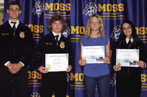 FOUR MOSS STUDENTS RECENTLY EARNED THEIR STATE FFA DEGREE
