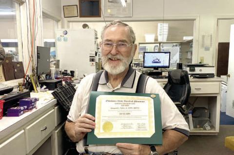 Wetumka’s Howard Tyler was recently honored by the Oklahoma Board of Pharmacy for 50 years as a pharmacist. Howard has retired from the industry but his legacy lives on through his son and namesake, Howard, pharmacist for ECOFHC right here in Wetumka. T