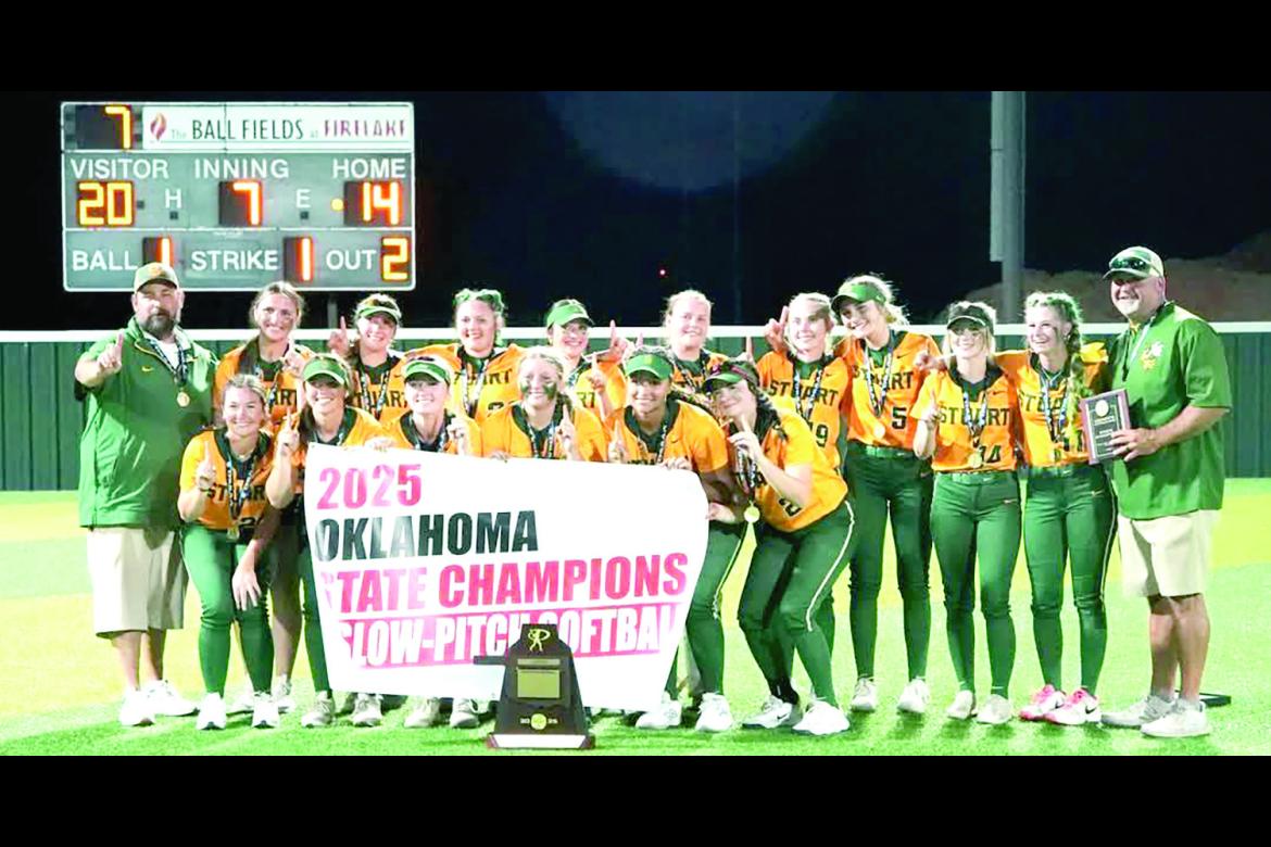 The Stuart Lady Hornets (29-11) completed 'the sweep' by winning the OSSAA Class B State Slowpitch Championship. They were also the State Champions for 2024 Fall Fastpitch. This is the first Slowpitch State Title for Stuart. Pictured are: Back Row (l to r